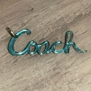 Coach Poppy Script Acrylic Hangtag Charm Pendant - teal blue